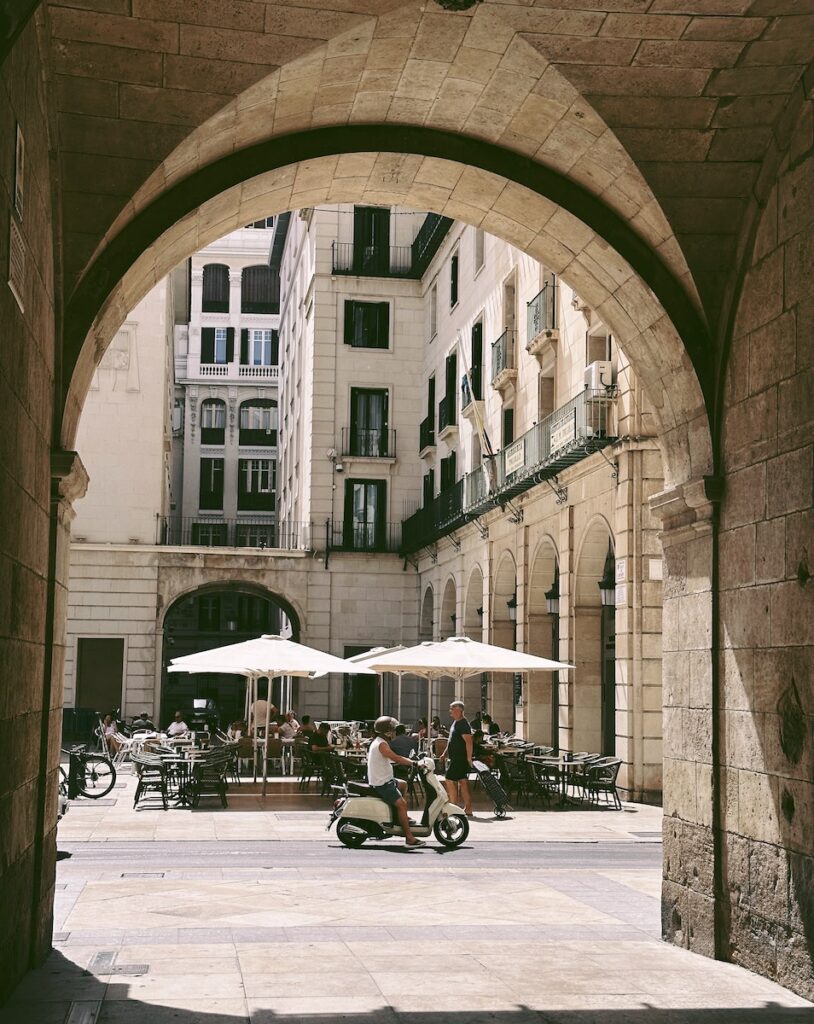 View of a Street and Traditional Buildings in a City in Summer